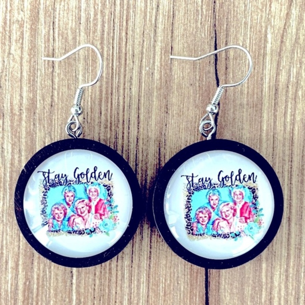 Golden Girls Stay Golden Handmade Chunky Wood Earrings, 25mm, NWT